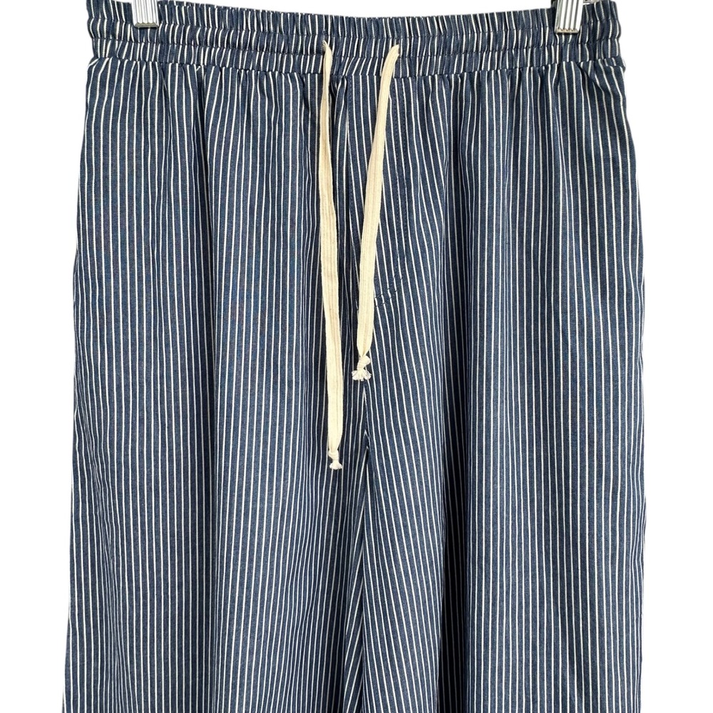 Baltic Born Odelia Striped Blue Off White Wide Leg Cotton Drawstring Pants M NWT - Picture 5 of 12